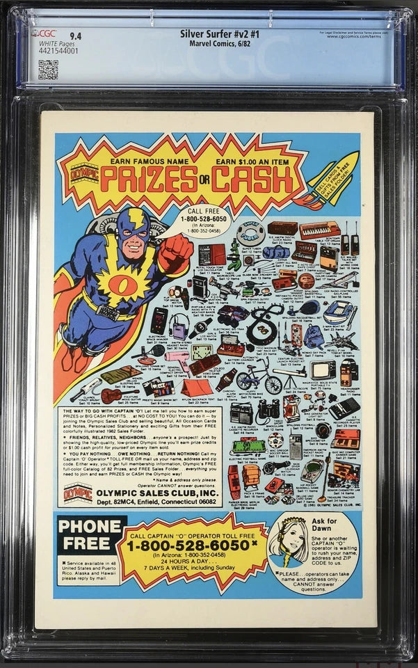 Marvel Silver Surfer #1 V2 CGC 9.4 1982 White Pages One shot Galactus FF