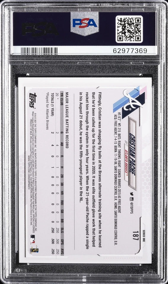 2021 TOPPS ROOKIE CARD #187 CRISTIAN PACHE